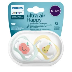 2 ciucci ultra air collection 0-6 mesi decorazione mela/pera – philips avent