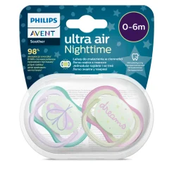 2 ciucci ultra air night time 0-6 mesi decorazione farfalla/dreams – philips avent