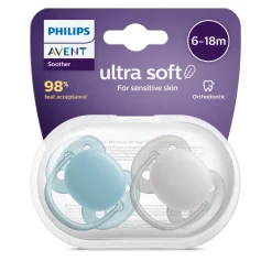 2 ciucci ultra soft 6-18 mesi colore azzurro/grigio – philips avent