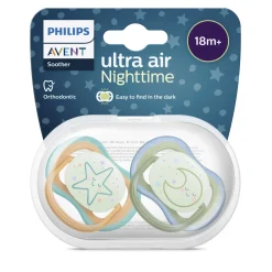 2 succhietti ultra air night time 18m+ decorazione stella/luna – philips avent