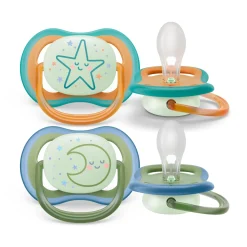 2 succhietti ultra air night time 18m+ decorazione stella/luna – philips avent