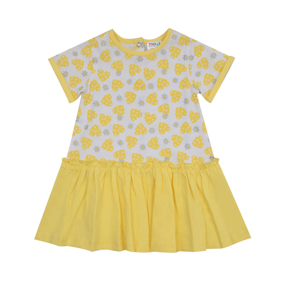 Abito bimba bianco-giallo stampa cuori