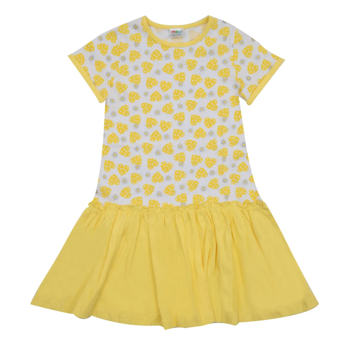 Abito bimba bianco-giallo stampa cuori