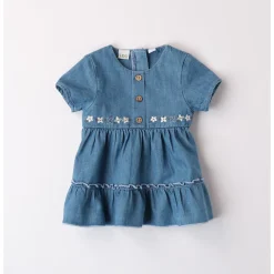 Abito mc chambray ricamo fiori