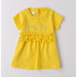 Abito mc giallo ricamo fiori