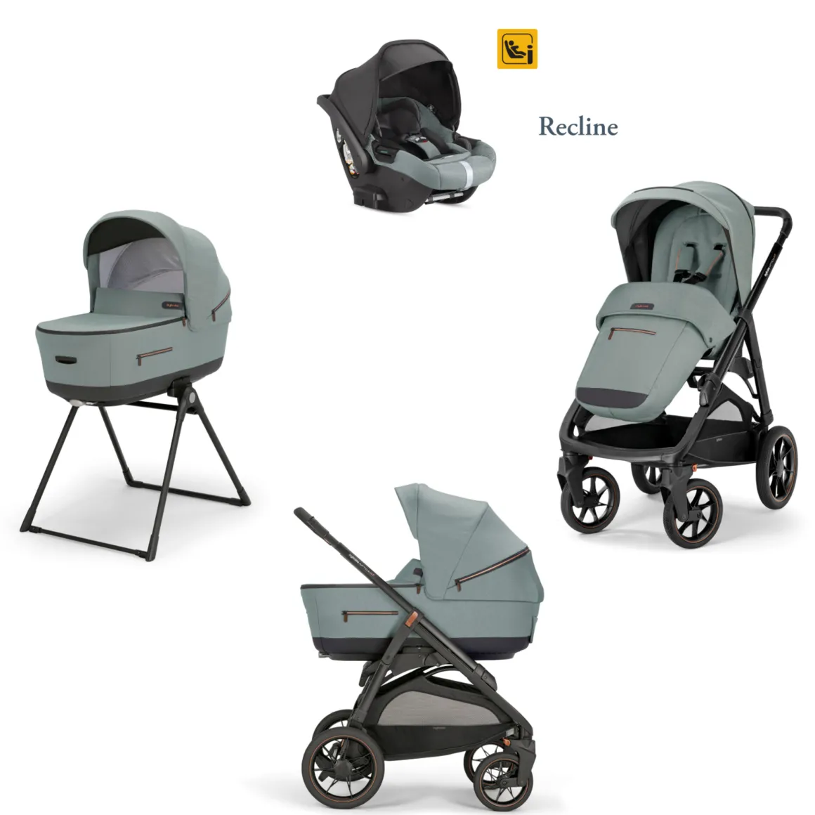 Aptica xt system quattro darwin recline colore igloo grey telaio nero – inglesina