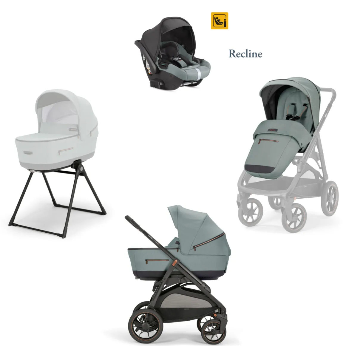 Aptica xt system quattro darwin recline colore igloo grey telaio nero – inglesina