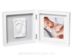 Baby art my baby style simple porta foto con kit impronta per mano o piede del neonato regalo nascita o bomboniera per battesimo sfondo grigio