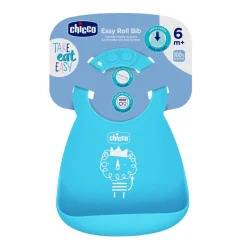Bavaglino in silicone azzurro 6m+ facile da arrotolare – chicco