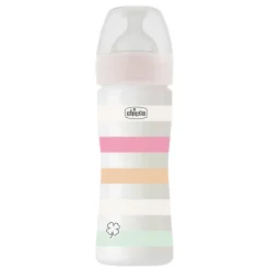 Biberon benessere 250ml flusso medio in plastica bianco rosa – chicco