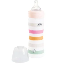 Biberon benessere 250ml flusso medio in plastica bianco rosa – chicco