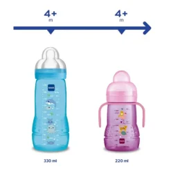 Biberon easy active baby bottle 330 ml 4+ mesi, tettarella misura 3 piatta e simmetrica, azzurro – mam