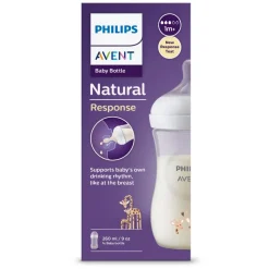 Biberon natural con tettarella a risposta naturale decorazione giraffe da 260 ml 1m+ | senza bpa – philips avent
