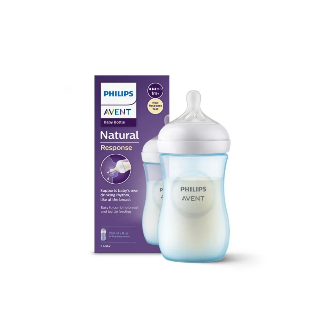 Biberon natural con tettarella a risposta naturale azzurro da 260 ml 1m+ | senza bpa – philips avent
