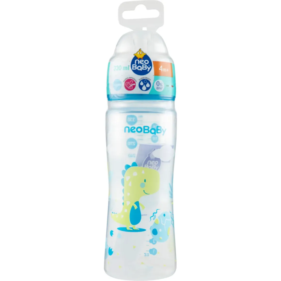 Biberon pp collo largo silicone 330ml – blu – flusso veloce – neo baby