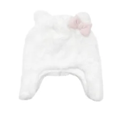 Cappello ciniglia bimba bianco con fiocchetto