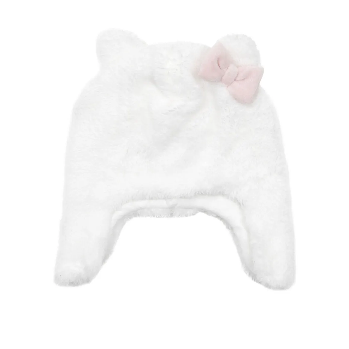 Cappello ciniglia bimba bianco con fiocchetto