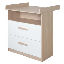 Cassettiera fasciatoio, 2 cassetti + 1 ripiano naturale bianco – roba