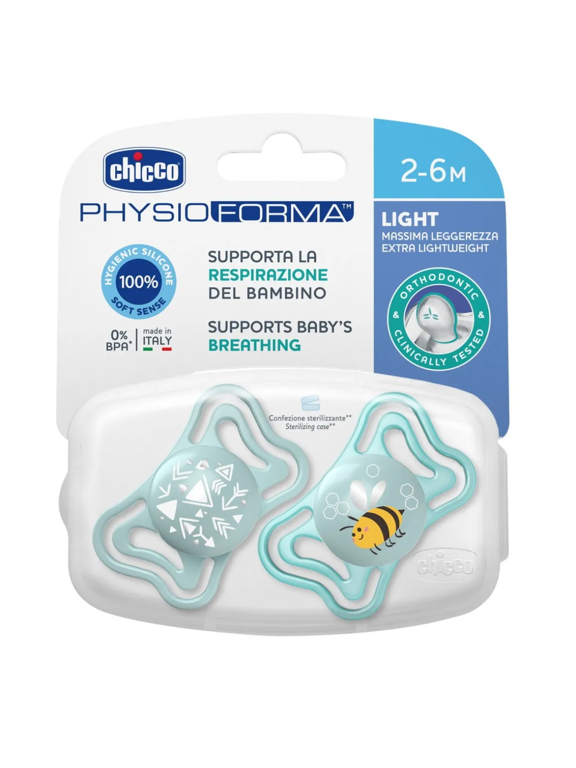 Chicco succhietto physio light blue sil 2-6m 2 pz