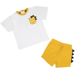 Completino maglietta e pantaloncino bimbo giallo “dino”