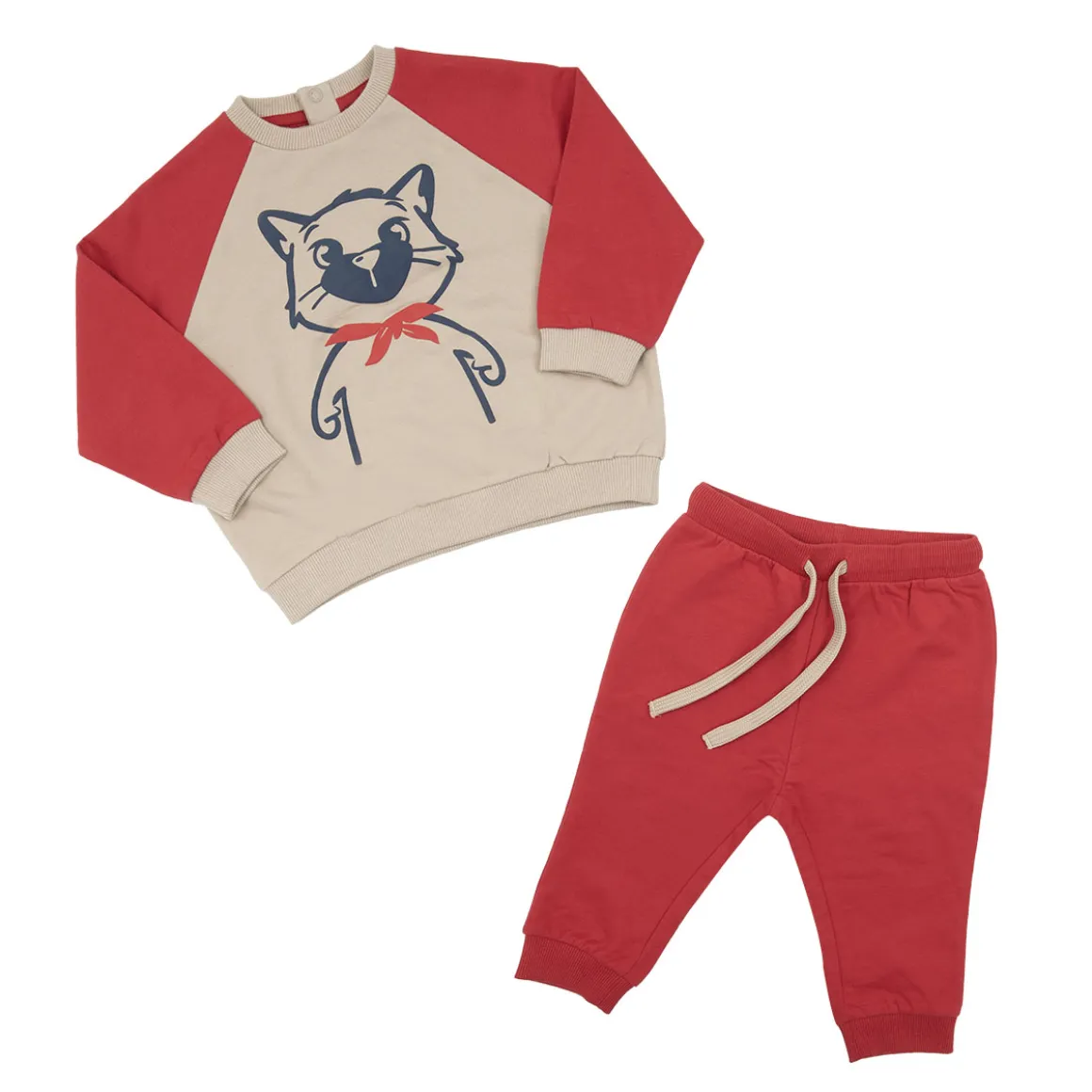 Completo bimbo rosso/beige con stampa