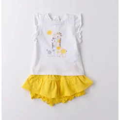 Completo corto gonna gialla + ts giraffe