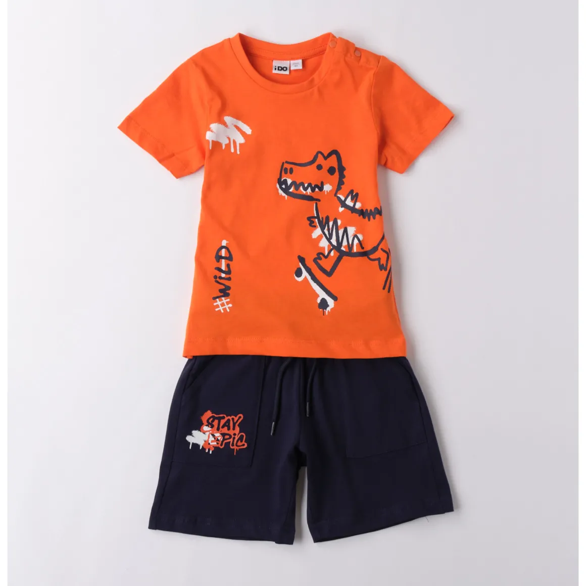 Completo corto short blu + ts arancio coccodrillo