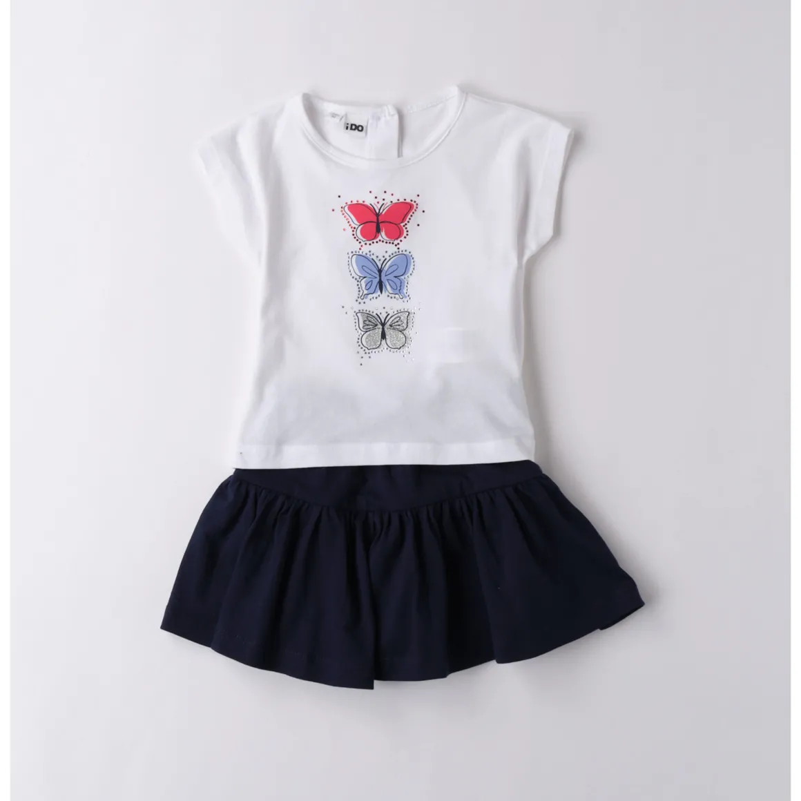 Completo corto short blu + ts farfalle