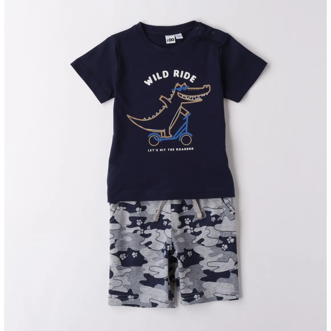 Completo corto short mimetico + ts blu cocco