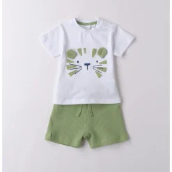 Completo corto short verde + ts bianca leone