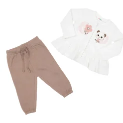Completo jogging bimba bianco/marrone stampato