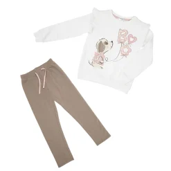 Completo jogging bimba con frill bianco/marrone stampato
