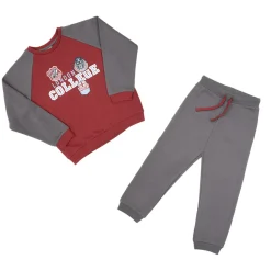 Completo jogging felpato bimbo grigio/rosso