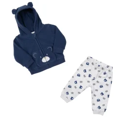 Completo jogging pile bimbo blu/grigio con cappuccio