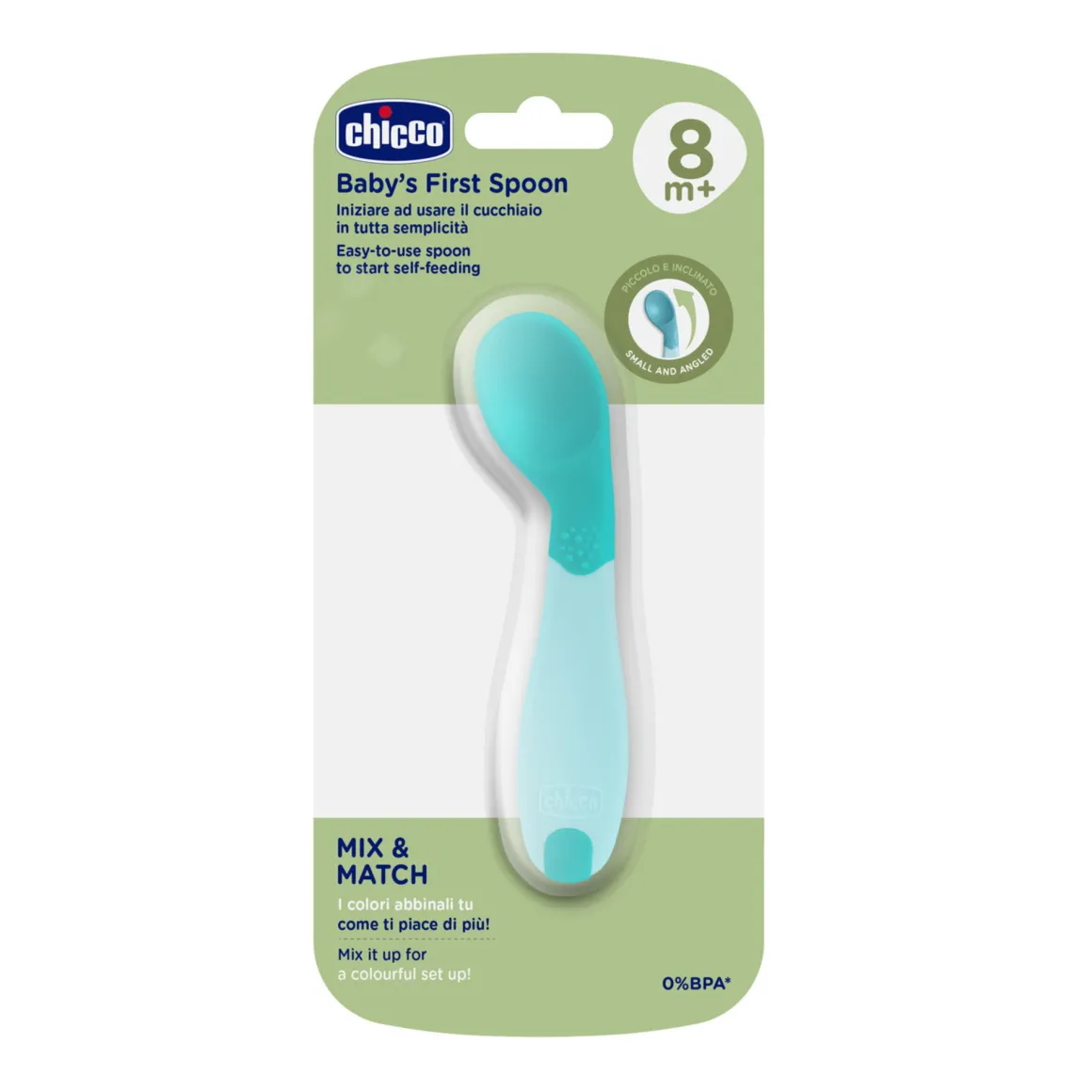 Cucchiaio angolato 8m+ azzurro – chicco