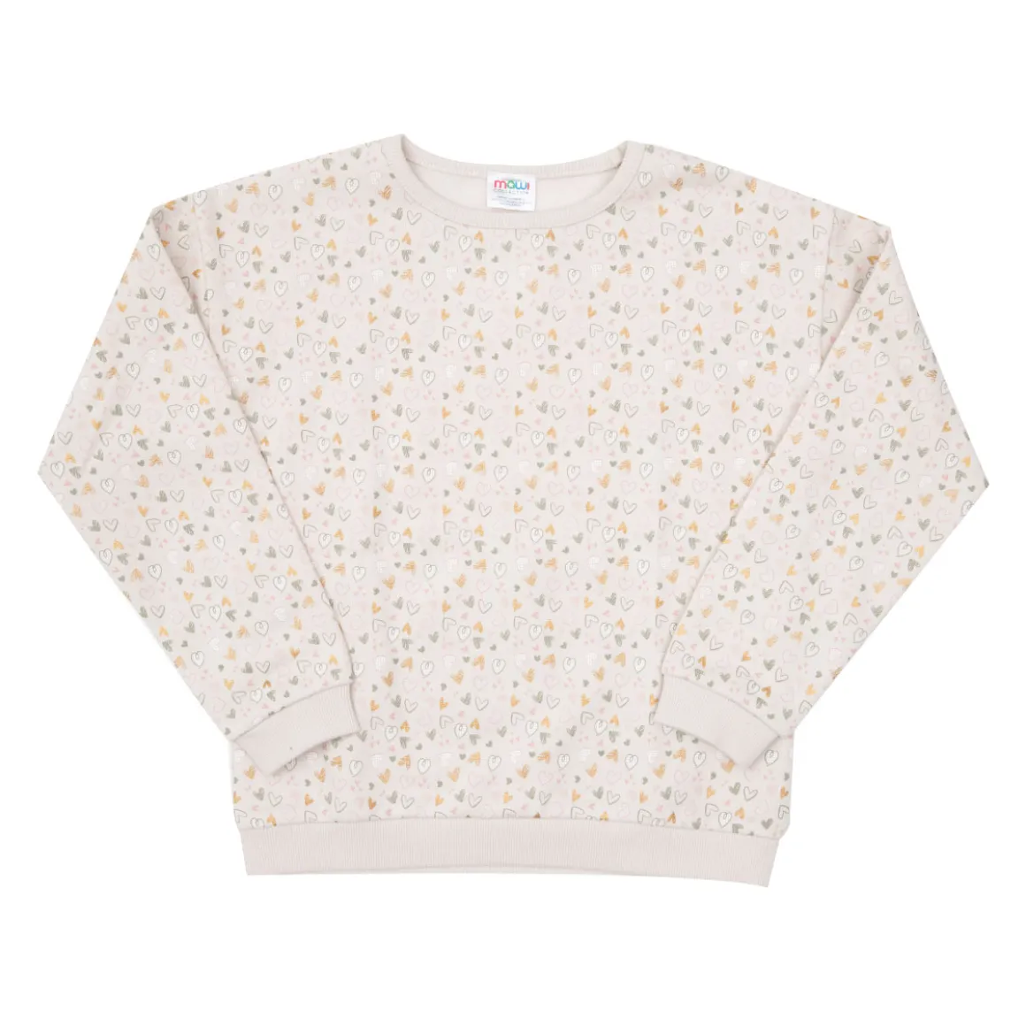 Felpa bimba beige stampa “cuoricini”