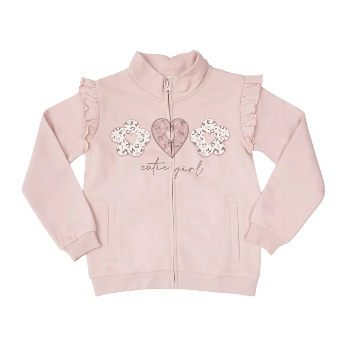 Felpa con zip bimba rosa con frill