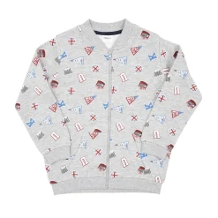 Felpa con zip bimbo grigia stampata