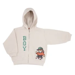 Felpa con zip e cappuccio bimbo beige stampata