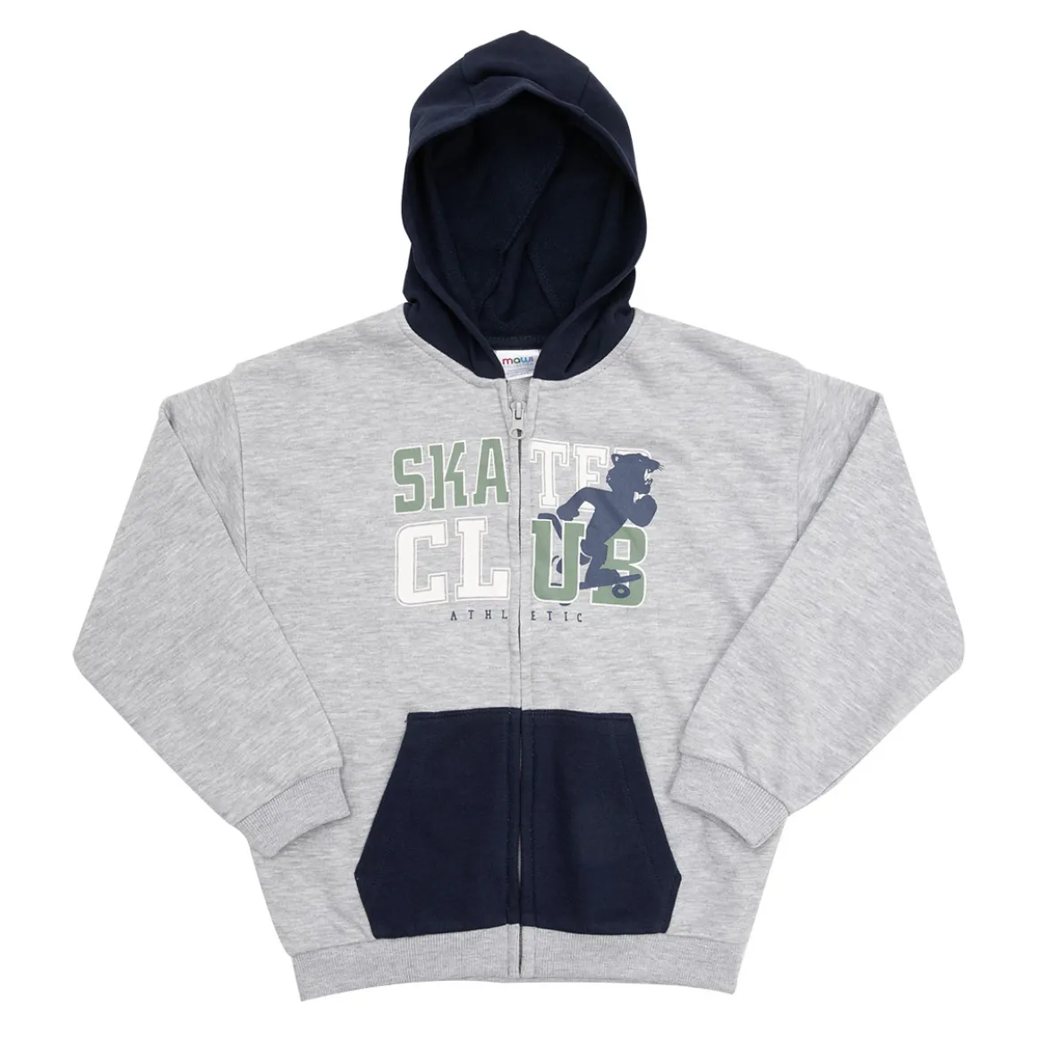 Felpa zip bimba grigio/blu stampata