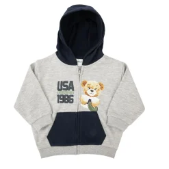 Felpa zip bimba grigio/blu stampata