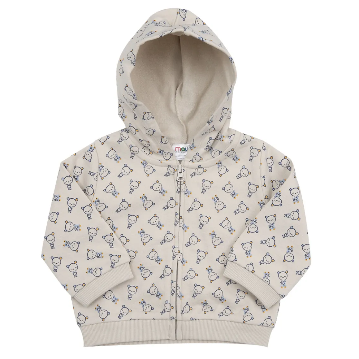 Felpa zip bimbo beige stampata