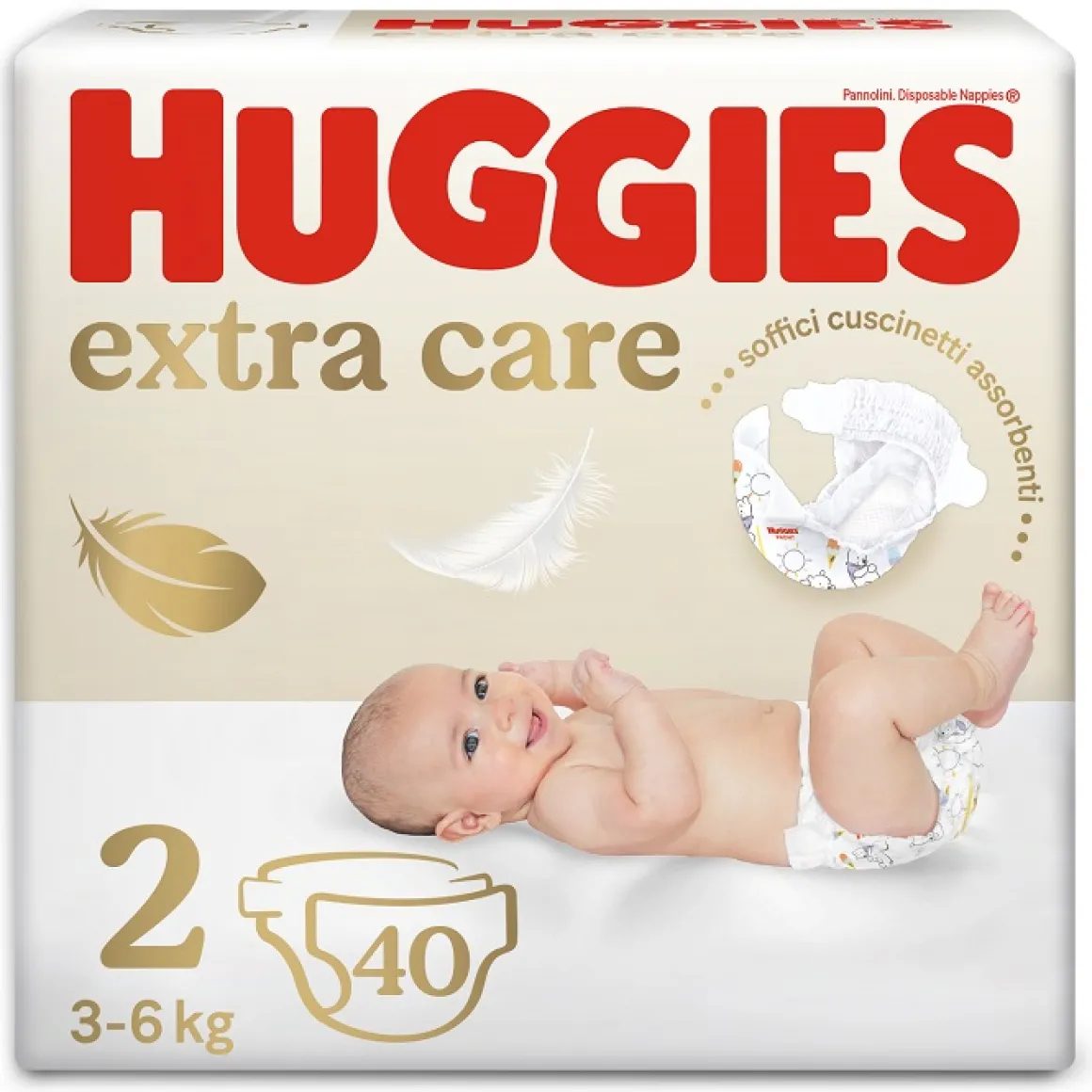 Huggies extra care bebè – pannolini taglia 2 (3-6 kg) – confezione da 40 pz