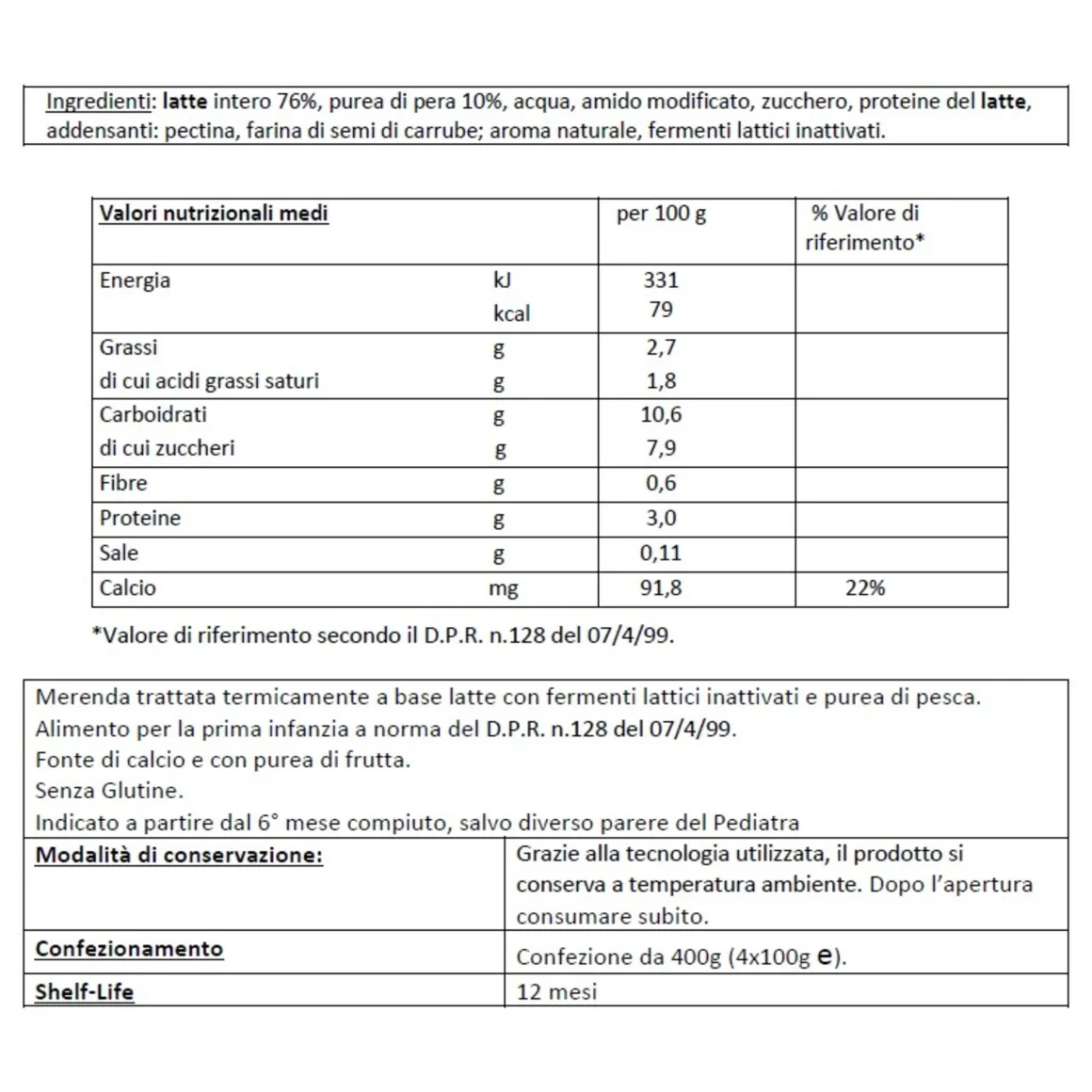 Humana merenda al latte pera 100gx4