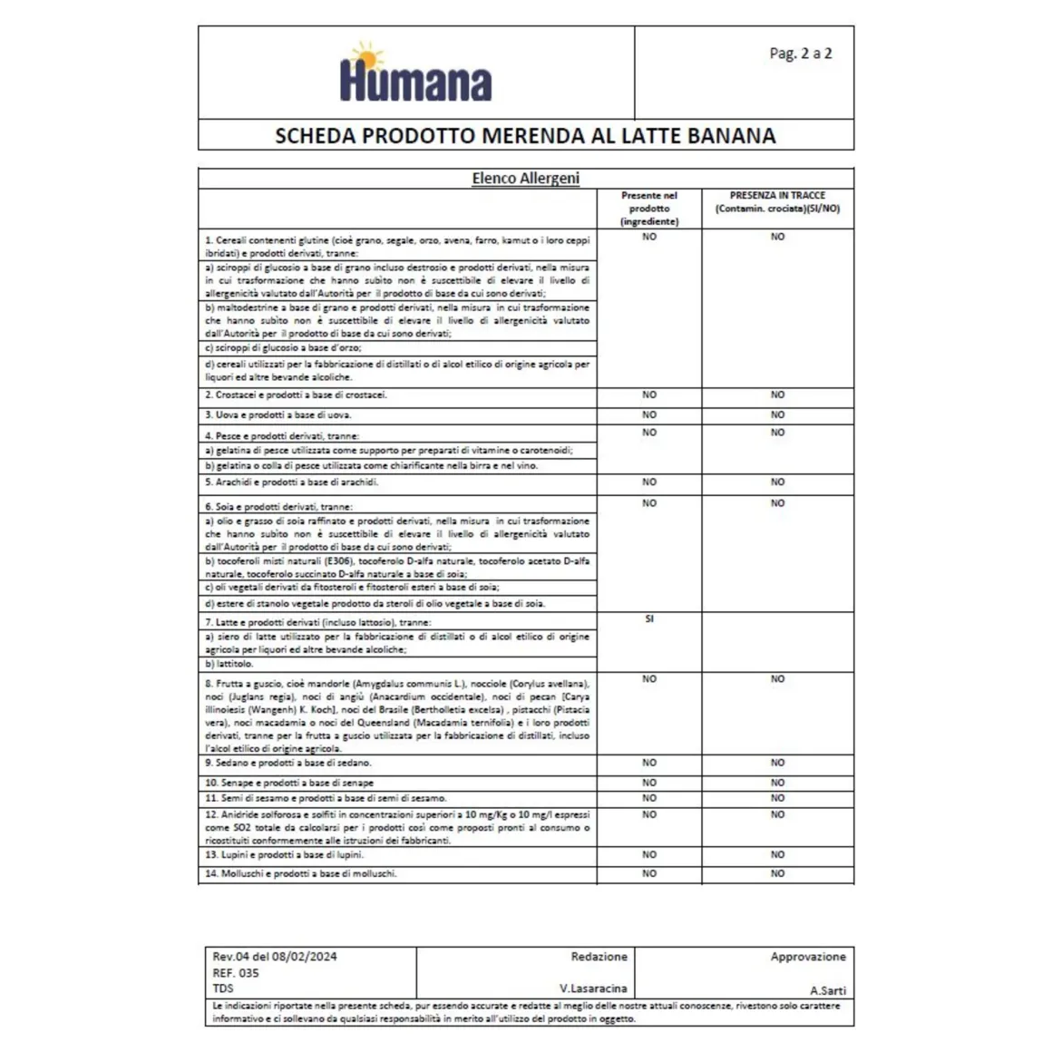 Humana merenda latte banana 4x100gr