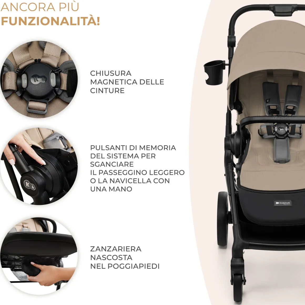 Kinderkraft passeggino 2in1 yoxi beige