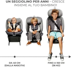 Kinderkraft seggiolino auto i-grow i-size black 40-150cm con base girevole