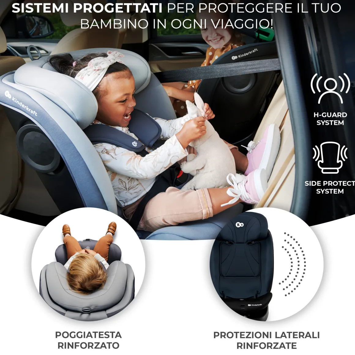 Kinderkraft seggiolino auto i-grow i-size black 40-150cm con base girevole