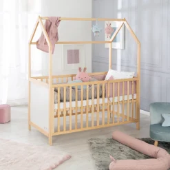 Lettino a casetta evolutivo 70×140 naturale bianco – roba