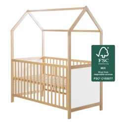 Lettino a casetta evolutivo 70×140 naturale bianco – roba